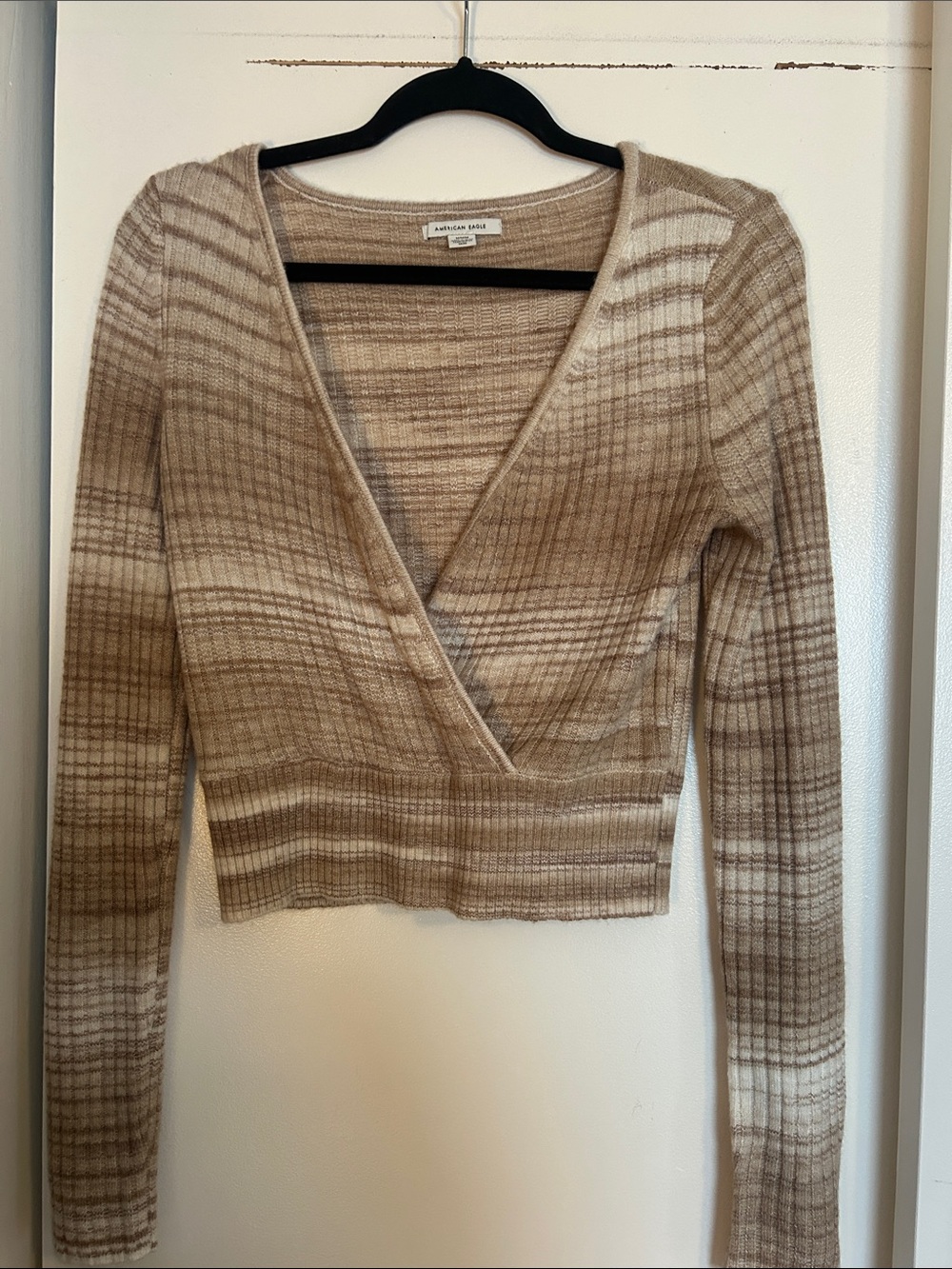 American Eagle Outfitters Beige Ribbed Knit Top